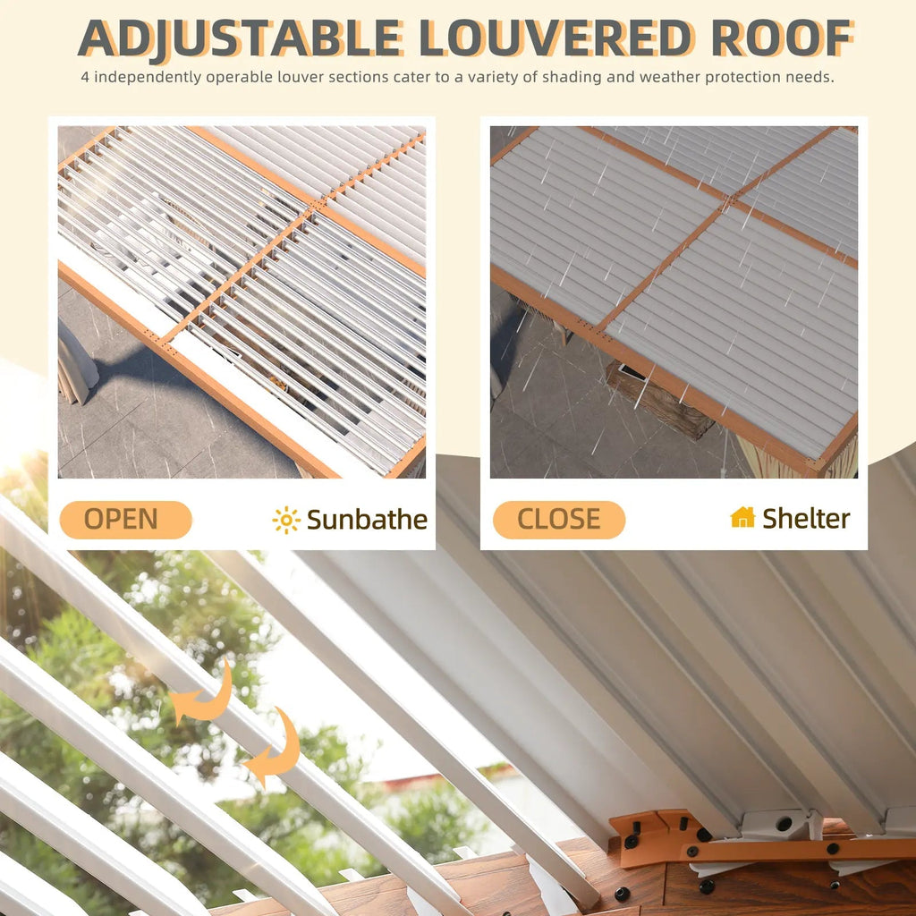 EROMMY 11x13 Louvered Aluminum Pergola with Canopy – Wood Grain