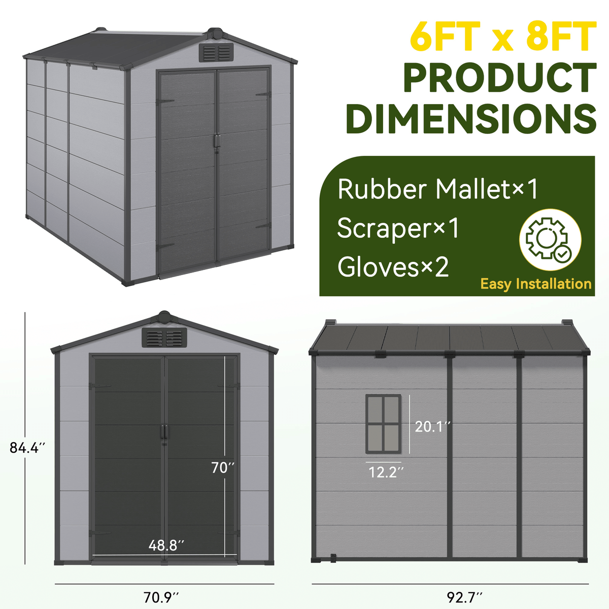 6x8 FT Outdoor Storage Shed, Weather-Resistant Shed with Lockable Double Doors & Built-In Floor, Sloped Roof Outdoor Shed for Backyard, Patio & Lawn, Gray