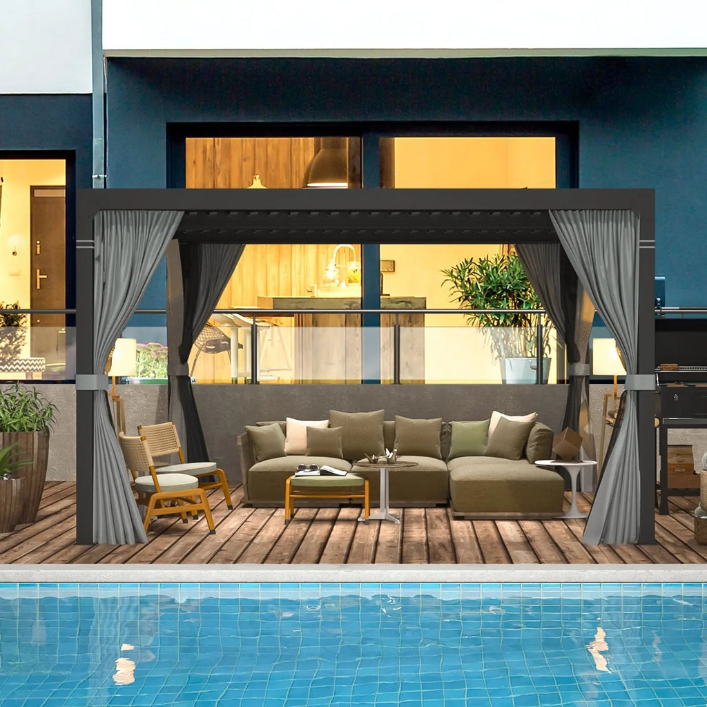 EROMMY 10x10 Louvered Pergola with Waterproof Rain Cover – Dark Grey