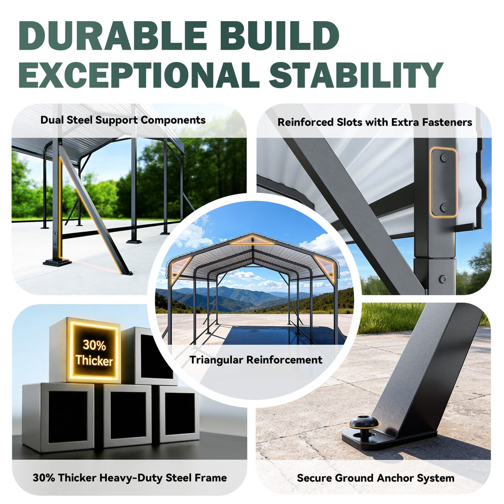 EROMMY 10' x 15' Outdoor Steel Carport with Galvanized Steel Frame and Roof