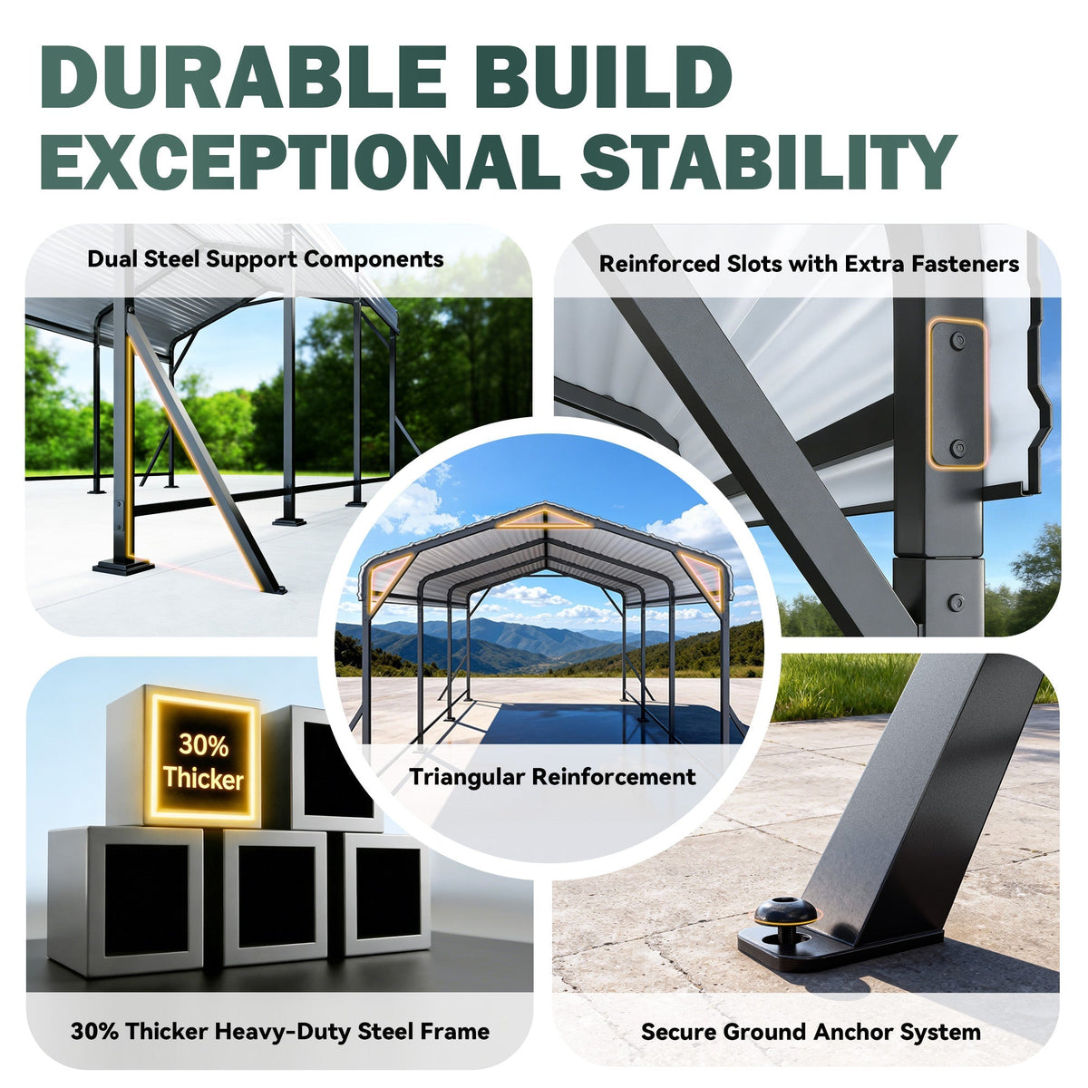 EROMMY 10' x 15' Outdoor Steel Carport with Galvanized Steel Frame and Roof