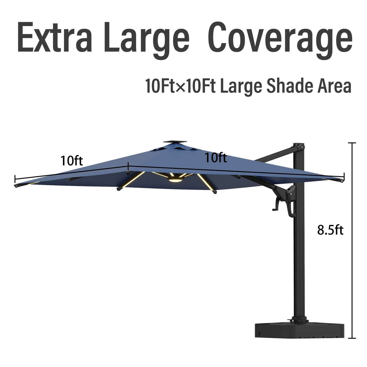EROMMY 10 X 10 Outdoor Weather-resistant Umbrella with LED, Base Excluded - Navy