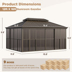 EROMMY 12X16 Enclosed Gazebo for All Season with Sliding Door – Brown