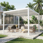 EROMMY 10' x 10' Outdoor Pergola with Adjustable Louvered Roof & Integrated Drainage, Heavy-Duty Metal Louvered Pergola for Patios, White