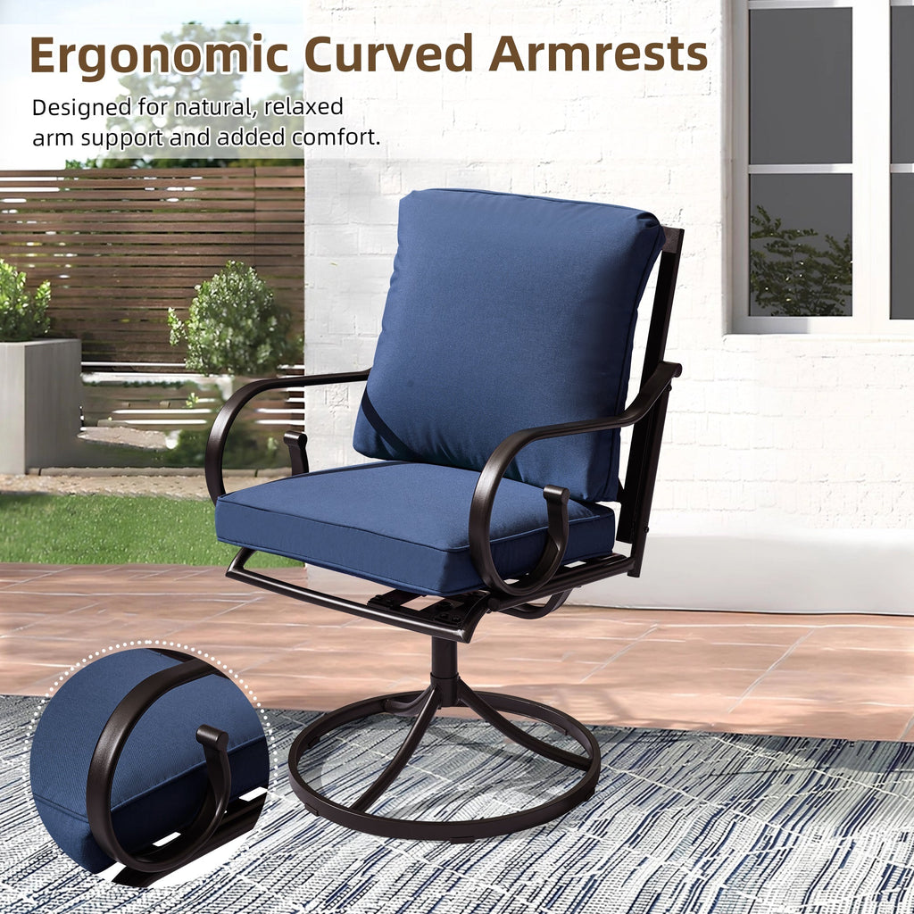 Erommy  Patio Swivel Chair Set of 2, Outdoor Dining Chairs with Cushions, Blue