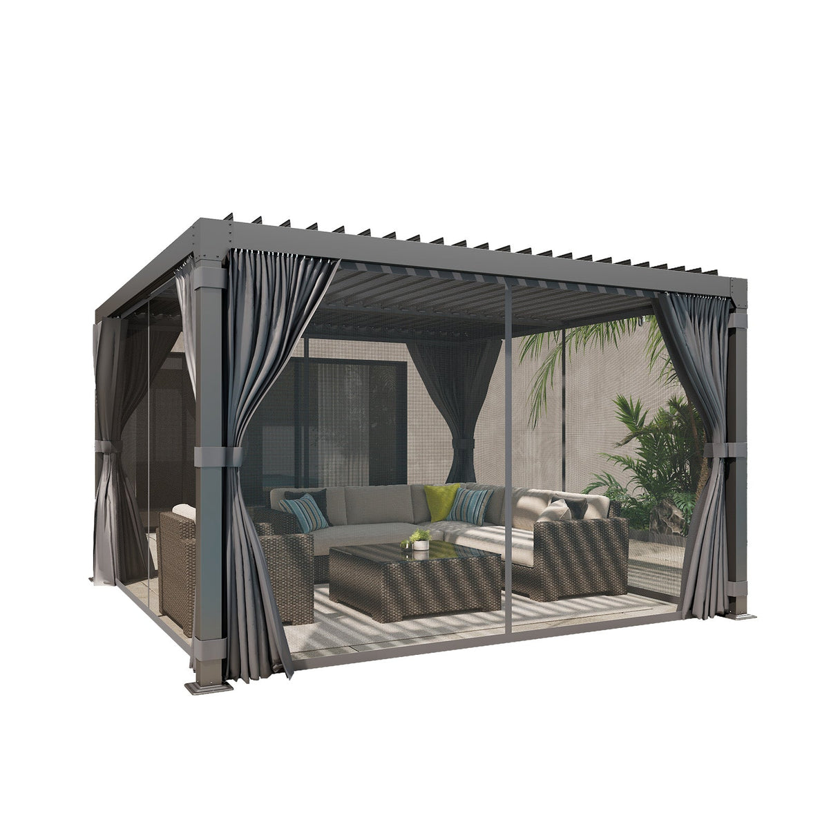 EROMMY 12x12 Pergola with Louvered Roof – Dark Grey