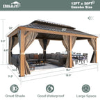 EROMMY 12X20 Hardtop Gazebo with Canopy for Poolside and Outdoor
