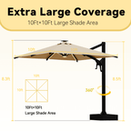 EROMMY 10 X 10 Cantilevered Umbrella with LED Lights, Base Excluded - Brown