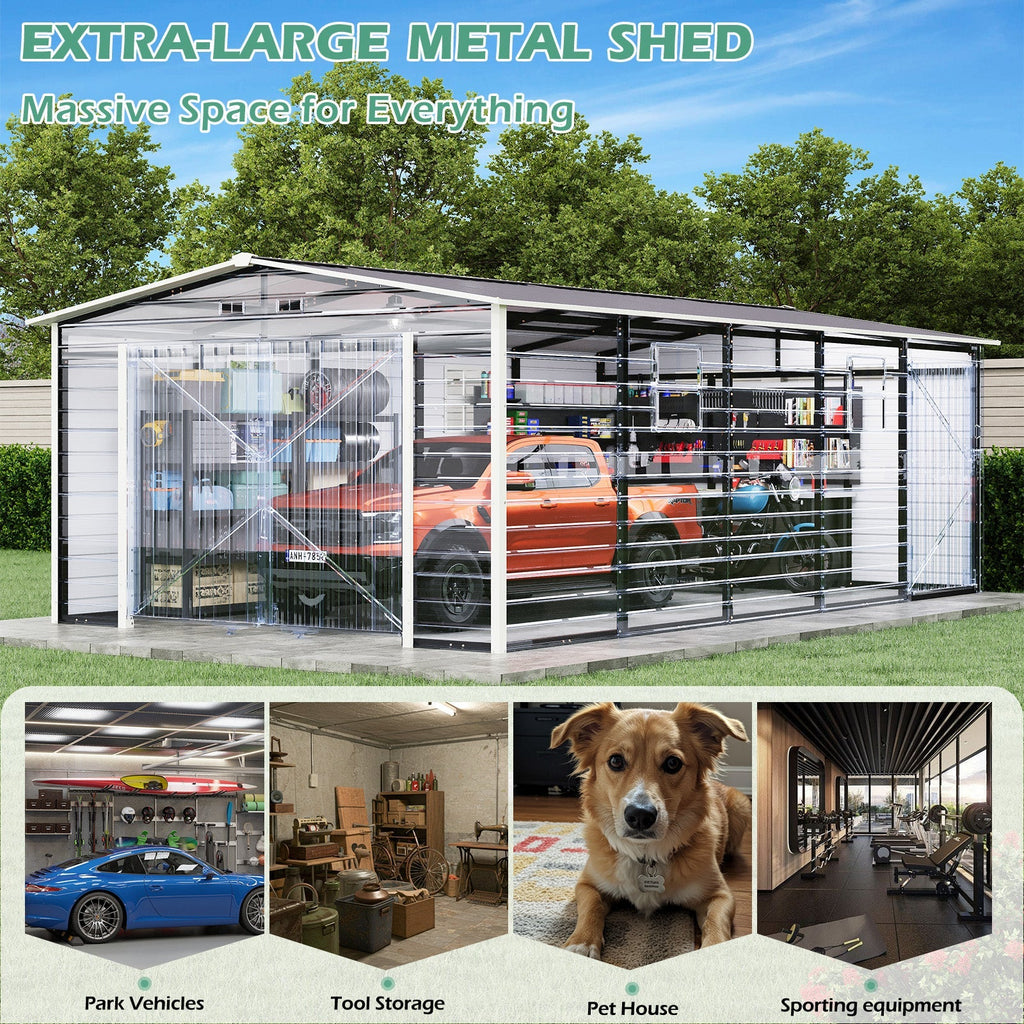 EROMMY 14x24 FT Heavy Duty Carport - Galvanized Steel Frame Car Shelter with Reinforced Base, Enclosed Storage Shed for Cars & Trucks, Grey