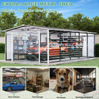 EROMMY 14x24 FT Heavy Duty Carport - Galvanized Steel Frame Car Shelter with Reinforced Base, Enclosed Storage Shed for Cars & Trucks, Grey