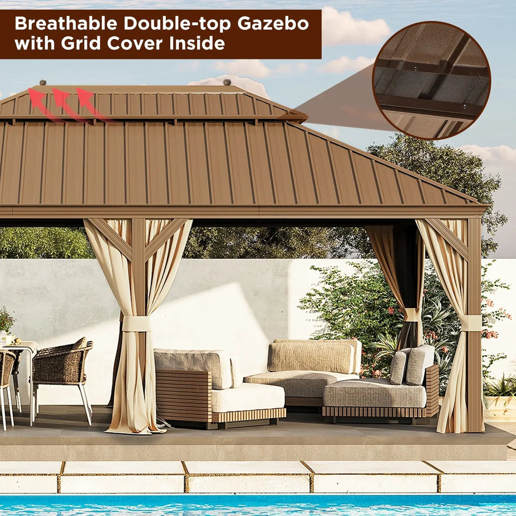 EROMMY 12X22 Gazebo with Double Galvanized Steel Roof