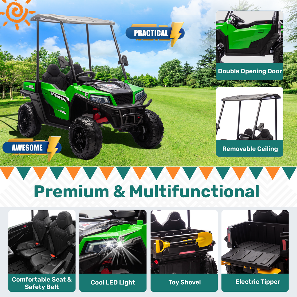 EROMMY 24V Ride on Electric Kids UTV Side by Side – Green
