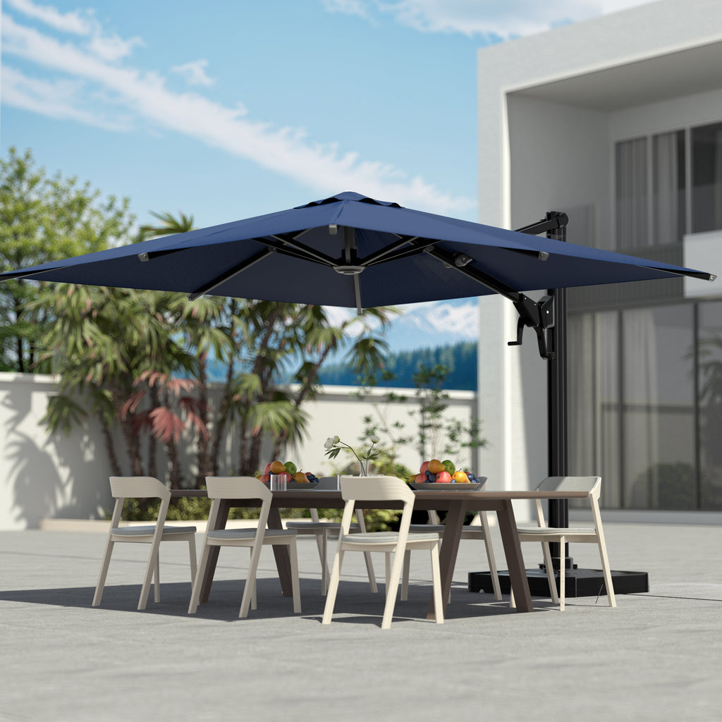 EROMMY 10 x 10 Outdoor Square Offset Umbrella with Sturdy Frame, Base Excluded - Navy