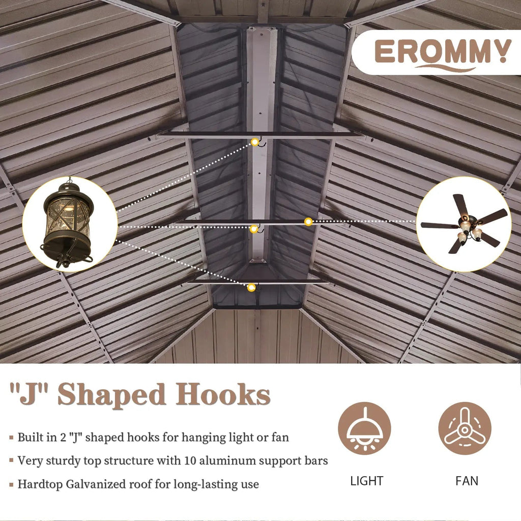 EROMMY 12X20 Hardtop Gazebo with Netting for Deck and Patio