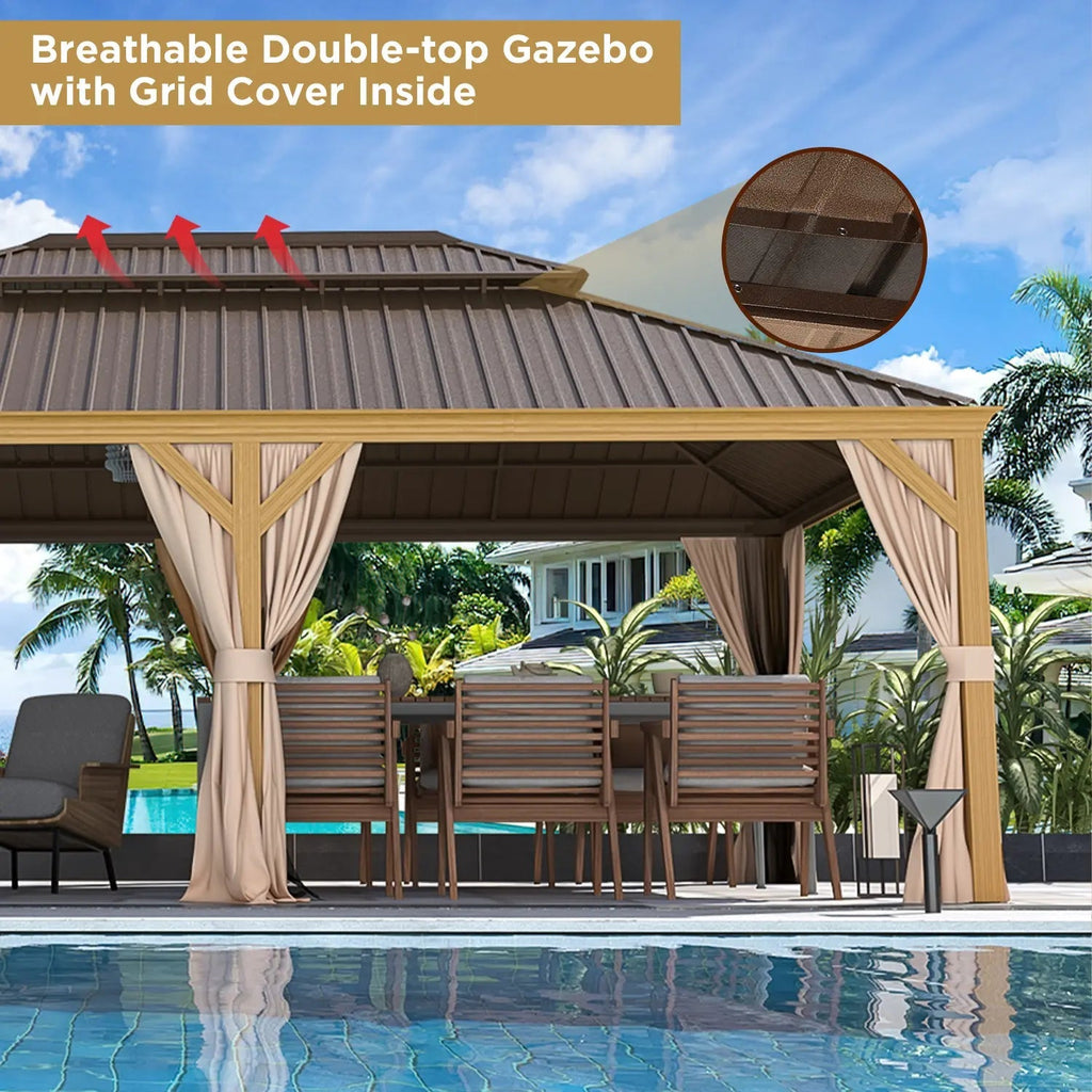 EROMMY 12X22 Hardtop Rectangular Gazebo with Metal Double Roof
