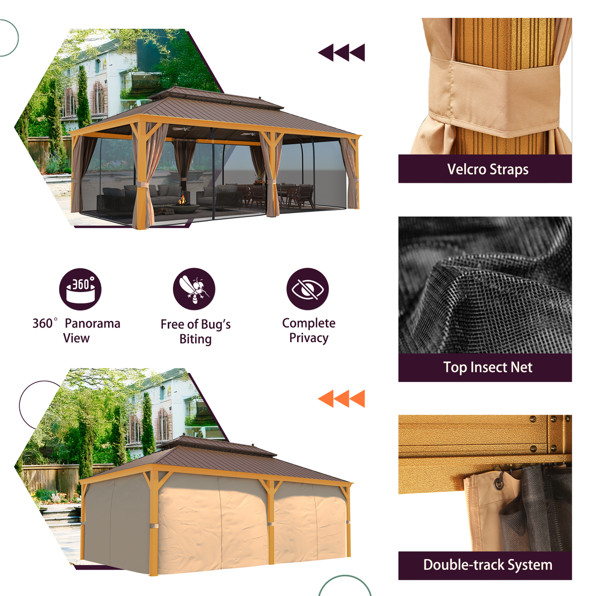 EROMMY 14X22 Hardtop Grill Gazebo with Netting and Sides
