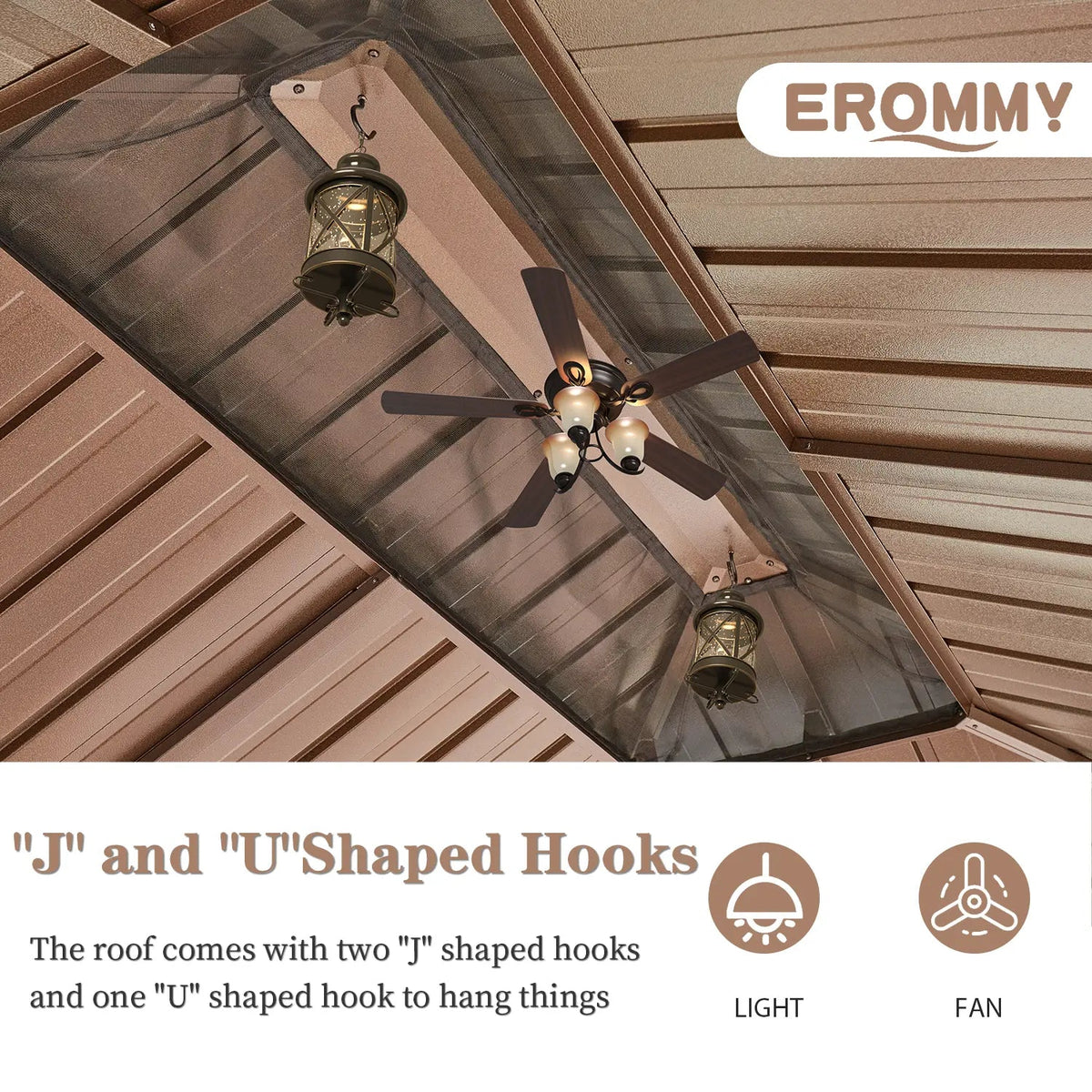 EROMMY 10' x 13' Hardtop Gazebo Canopy, Outdoor Aluminum Gazebo with Galvanized Steel Double Roof, Curtains and Netting Included, Brown