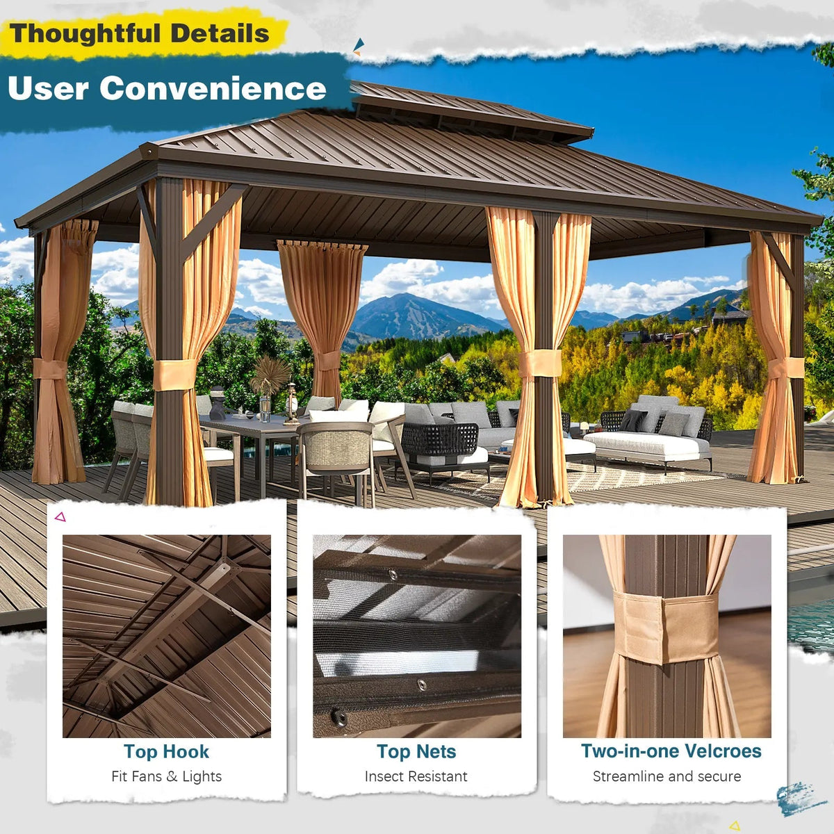 EROMMY 12X18 Hardtop Grill Gazebo with Metal Roof