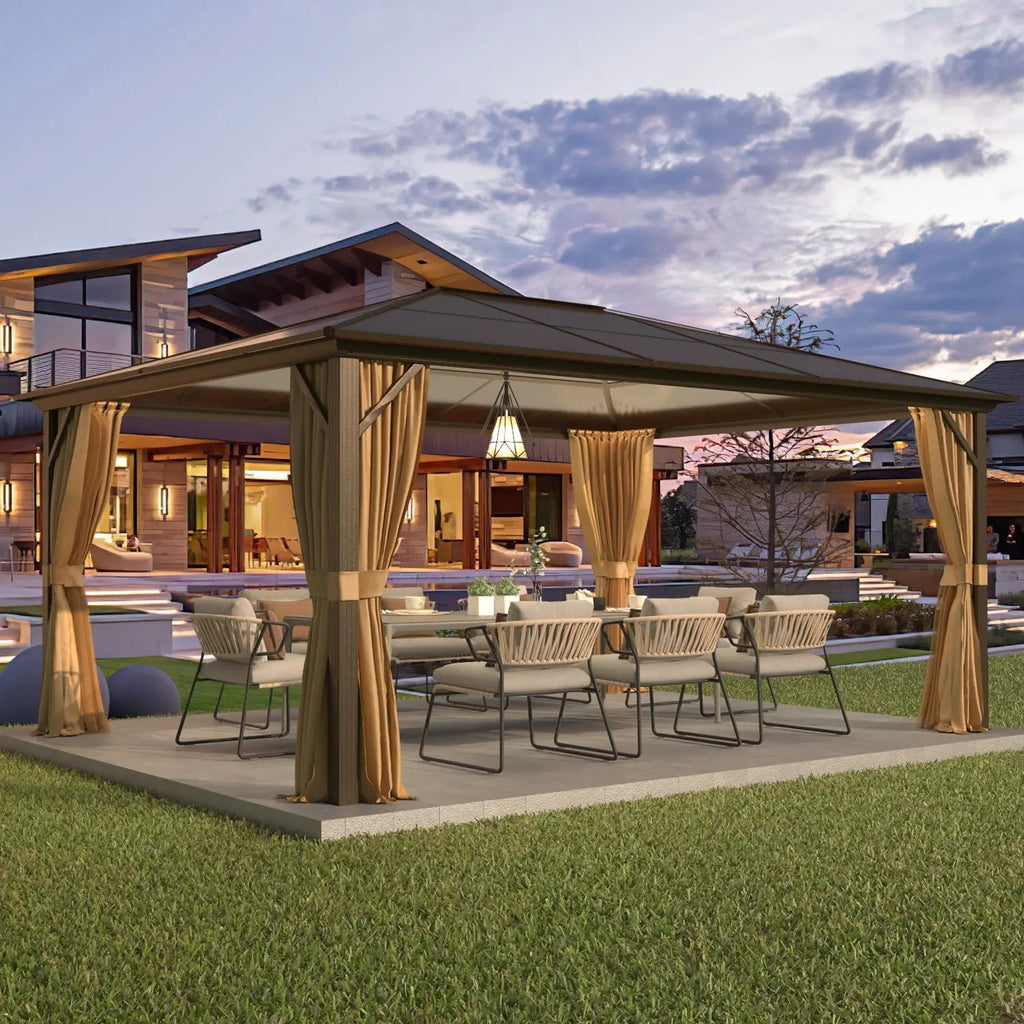 EROMMY 12' x 16'  Hardtop Gazebo, Outdoor Polycarbonate Roof Canopy, Aluminum Frame Permanent Pavilion