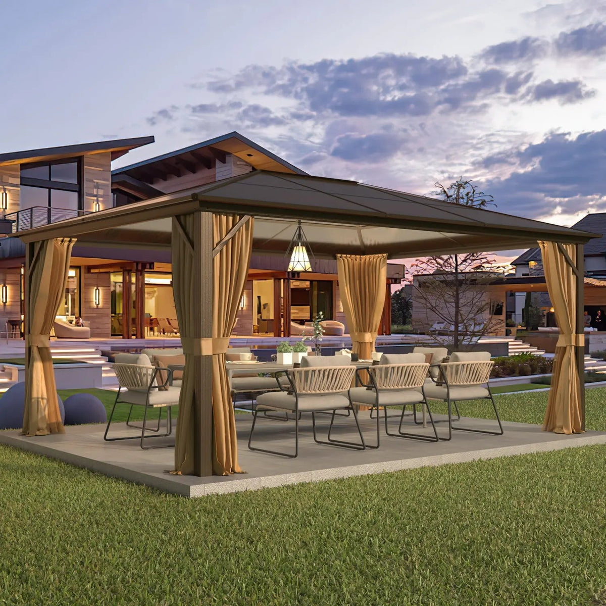 EROMMY 12' x 16'  Hardtop Gazebo, Outdoor Polycarbonate Roof Canopy, Aluminum Frame Permanent Pavilion