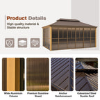 EROMMY 12'*16' Sunroom, with Front Door, Side Entrance, Galvanized Steel Double Top, Wood Grain Appearance, Aluminum Alloy Frame, Solarium Backyard Sun Room