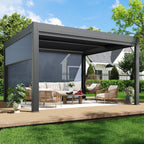 EROMMY 10' x 13' Outdoor Pergola with LED Lights, Aluminum Gazebo with Motorized Louvers & Side Screens for Patio, Backyard & Poolside, Black