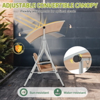 EROMMY 2-Person Outdoor Swing with Canopy, Storage Table, Cooler Bag & Cushions – Beige
