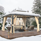 EROMMY 12' x 14' Hardtop Permanent Outdoor Aluminum Patio Gazebo with Double Roof for Patio and Garden, Curtains and Netting