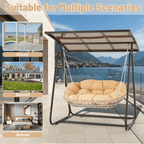 EROMMY 2-Seat Patio Swing Chair with Adjustable Canopy, Beige