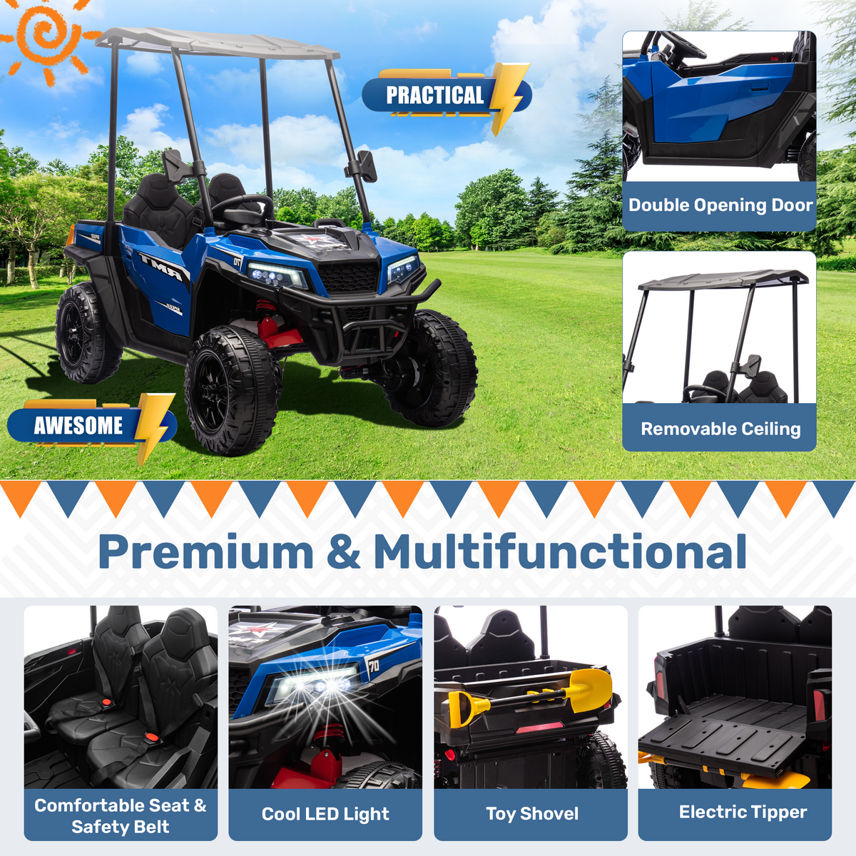 EROMMY 24V Ride on Electric Kids UTV Side by Side – Navy
