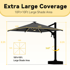 EROMMY 10 X 10 Outdoor Weather-resistant Umbrella with LED, Base Excluded - Gray