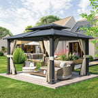 EROMMY 12' x 14' Hardtop Gazebo Outdoor Double Roof with Curtains and Netting,  Anti-Rust Coating Frame