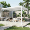 EROMMY 10' x 12' Outdoor Pergola with Adjustable Louvered Roof & Integrated Drainage, Heavy-Duty Metal Louvered Pergola for Patios, White