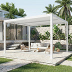 EROMMY 10' x 12' Outdoor Pergola with Adjustable Louvered Roof & Integrated Drainage, Heavy-Duty Metal Louvered Pergola for Patios, White