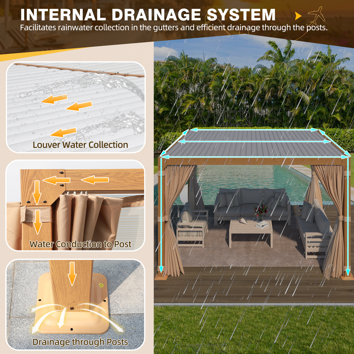 EROMMY 10X12 Pergola with Adjustable Louvered Roof  – Wood Grain