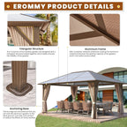 EROMMY 12' x 16' Hardtop Gazebo, Outdoor Polycarbonate Roof Canopy, Aluminum Frame Permanent Pavilion, Sunshade