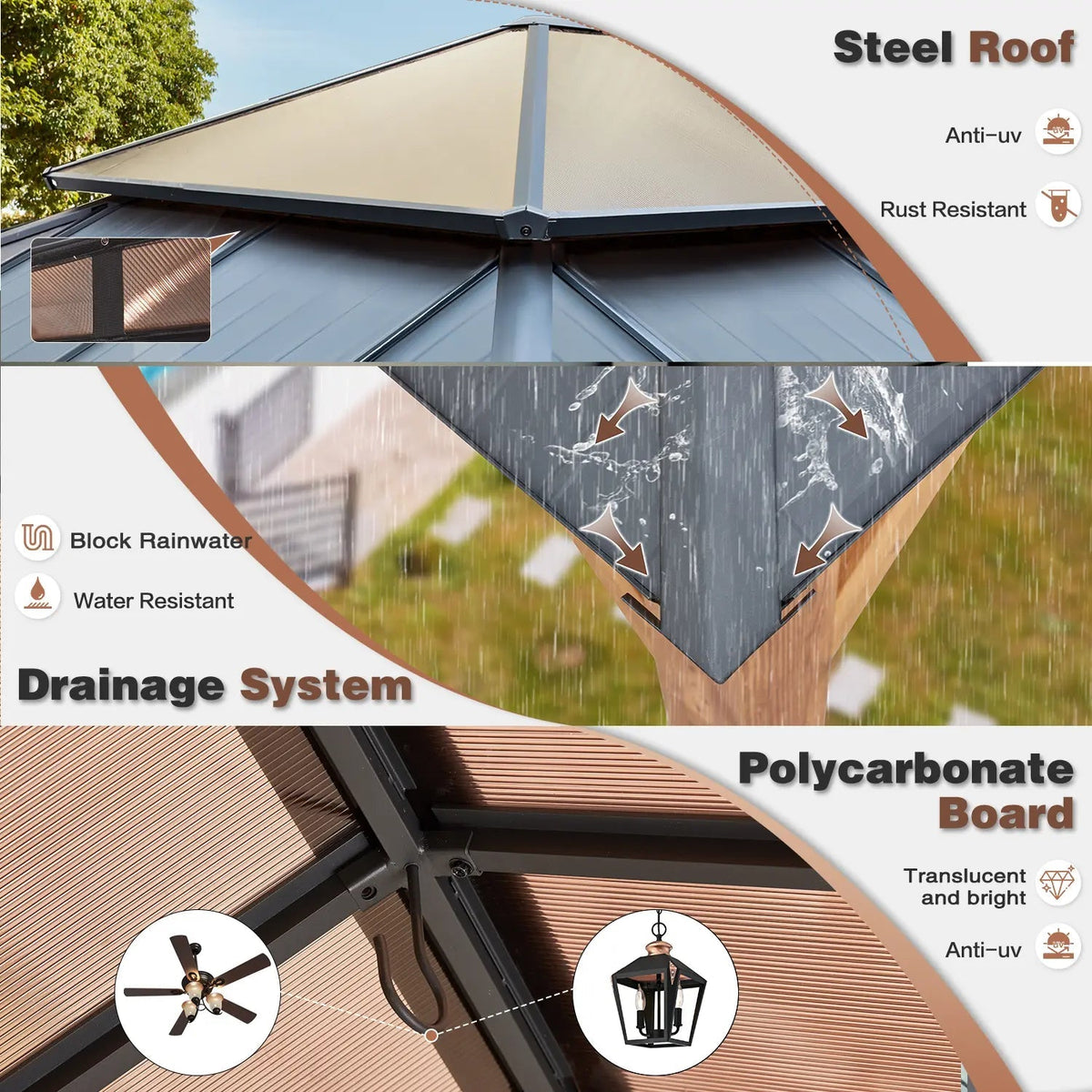 EROMMY 12X14 Gazebo with Double Galvanized Steel Roof
