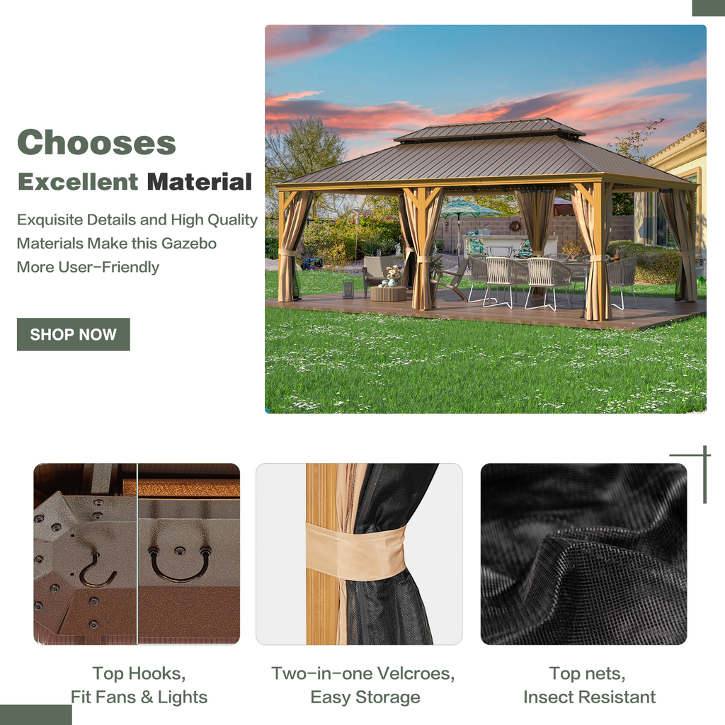 EROMMY 14X22 Hardtop Privacy Carport with Insect Screen