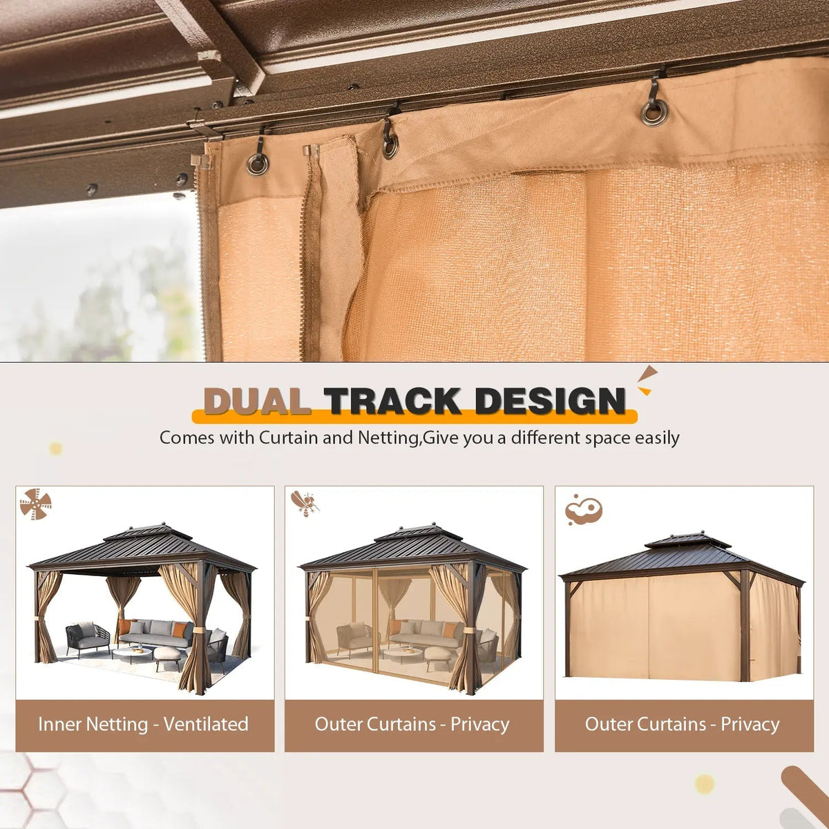 EROMMY 12X14 Hardtop Gazebo with Canopy for Poolside and Outdoor