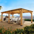EROMMY 12' x 20' Spruce Wood Gazebo Hardtop, Silent Asphalt Roof Solid Wood Gazebo, for Patio, Lawns, Garden, Yard