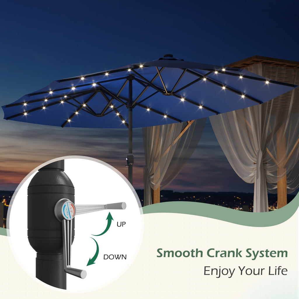 EROMMY 15 × 9 Double-Sided Patio Umbrella with Lights - Navy
