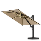 EROMMY 10 X 10 Cantilevered Umbrella with LED Lights, Base Excluded - Brown