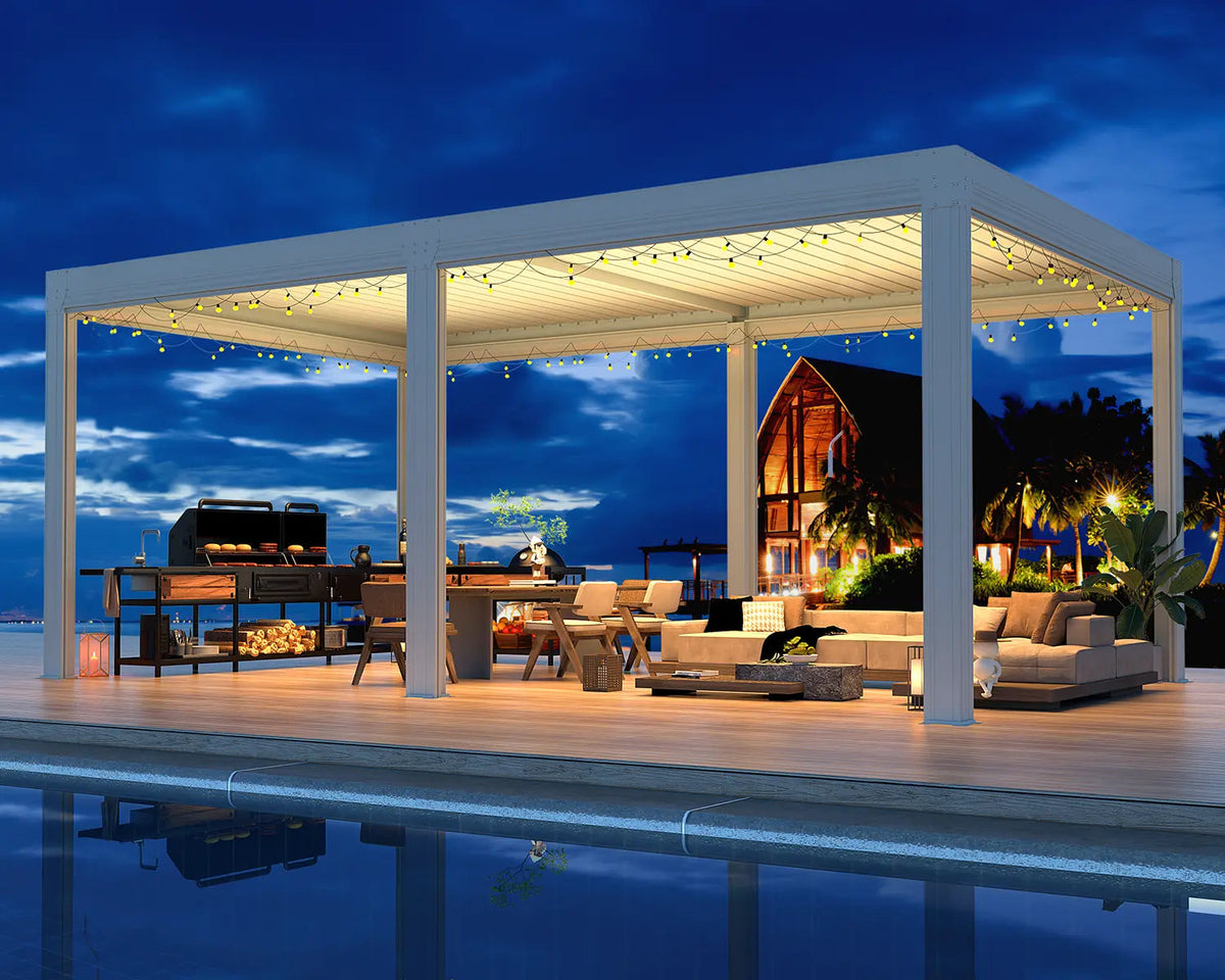 EROMMY 12x20 Large Aluminum Pergola with Louvered Canopy – White