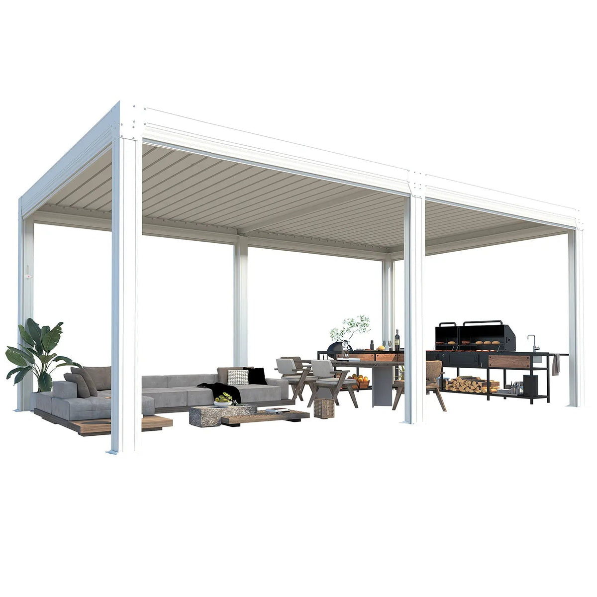 EROMMY 12x20 Large Aluminum Pergola with Louvered Canopy – White