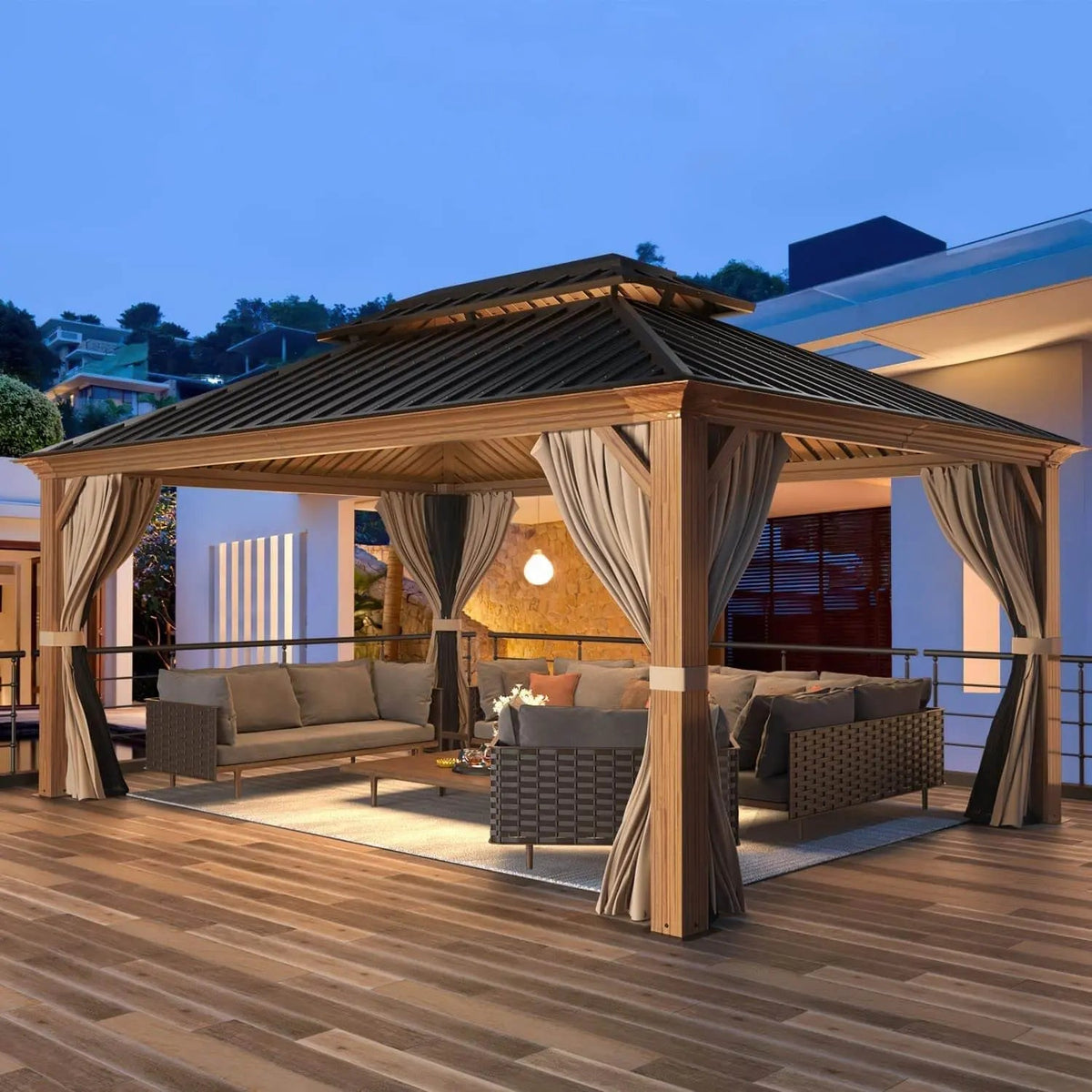 EROMMY 12X16 Hardtop Gazebo with Canopy for Poolside and Outdoor