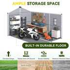 8x12 FT Outdoor Storage Shed, Weather-Resistant Shed with Lockable Double Doors & Built-In Floor, Sloped Roof Outdoor Shed for Backyard, Patio & Lawn, Gray