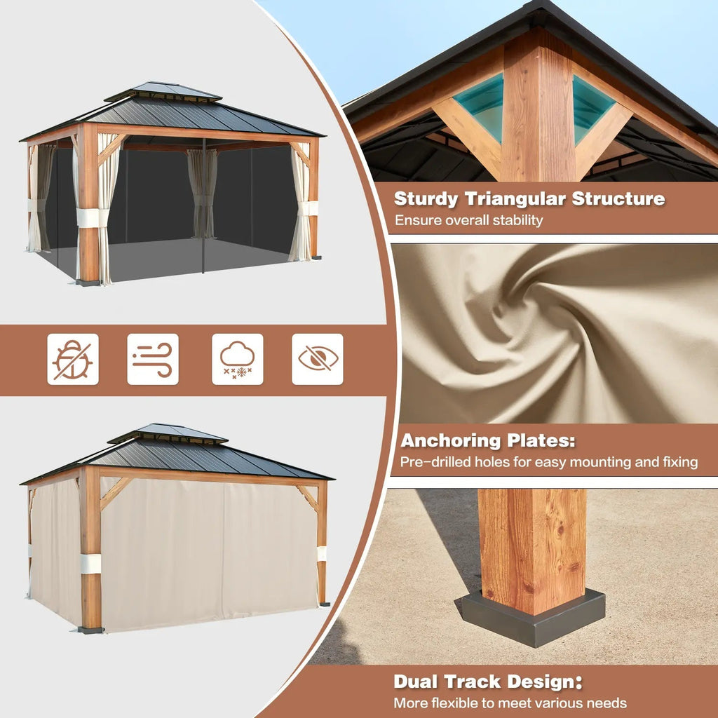 EROMMY 12X14 Gazebo with Double Galvanized Steel Roof