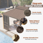 EROMMY 12'*14' Sunroom, with Front Door, Side Entrance, Galvanized Steel Double Top, Wood Grain Appearance, Aluminum Alloy Frame, Solarium Backyard Sun Room