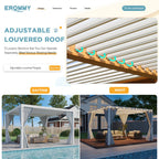 EROMMY 12x12 louvered pergola with Louvered Roof  for Decks, Gardens and Backyards, Wood Grain