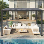EROMMY 10' x 12' Outdoor Pergola with Adjustable Louvered Roof & Integrated Drainage, Heavy-Duty Metal Louvered Pergola for Patios, Black